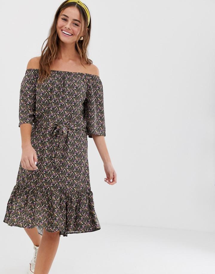 Jdy Ditsy Floral Tie Waist Bardot Mini Dress - Multi