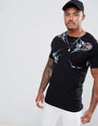 Asos Design Muscle T-shirt With Floral Yoke And Sleeve Print - Black