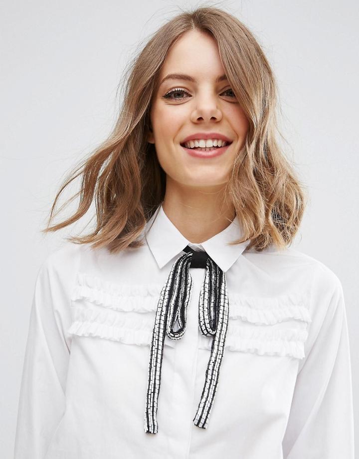 Asos Beaded Bow Neck Tie - Black