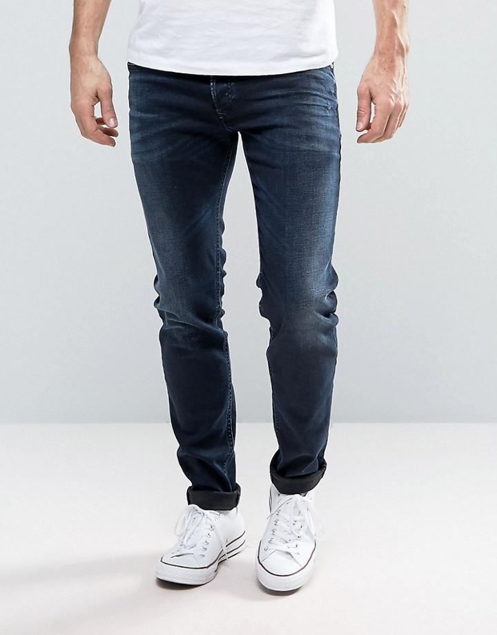 Diesel Sleenker Skinny Jean 679q Dark Distressed Wash - Navy