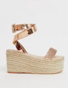 Simmi London Melia Rose Gold Rhinestone Embellished Flatform Espadrilles - Gold