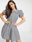 Influence Mini Dress With Collar In Navy Gingham