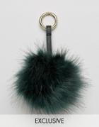 My Accessories Faux Fur Pom Bag Charm In Teal - Green