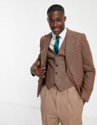 Gianni Feraud Wedding Slim Fit Herringbone Wool Blend Wide Lapel Suit Jacket-brown