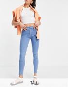 Pull & Bear Tall High Waisted Skinny Jeans In Mid Blue-blues