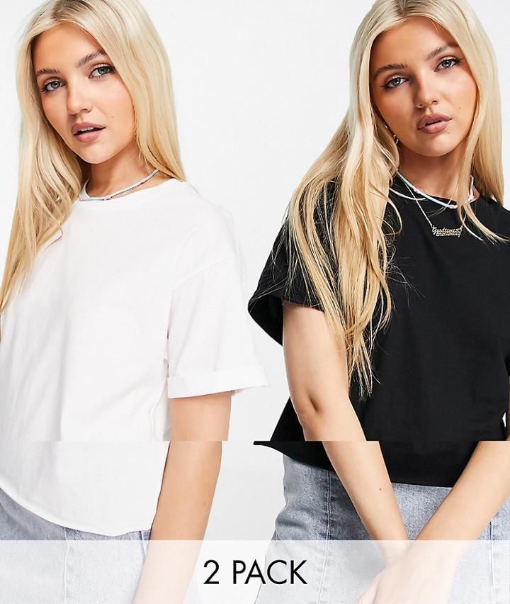 Miss Selfridge 2 Pack Black And White Organic Cotton Roll Cuff T-shirts-multi