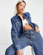 Weekday Shrunken Organic Cotton Fitted Denim Jacket In Sea Blue-blues