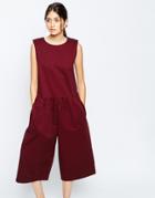 Asos Oversize Jumpsuit With Gathered Waist - Oxblood