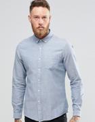 Asos Twill Shirt With Neps In Blue And Long Sleeve - Blue