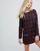 Qed London Check Shift Dress - Gray