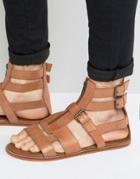 Asos Gladiator Sandals In Tan Leather With Zip - Tan