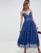 Asos Design Lace Cami Midi Prom Dress-blue