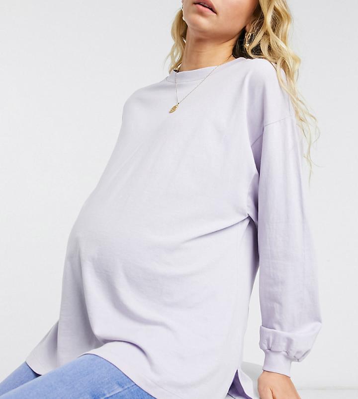 Asos Design Maternity Oversized Long Sleeve T-shirt With Cuff Detail In Iced Lilac-purple