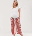 Asos Design Maternity Cropped Drawstring Pants In Natural Stripe - Multi