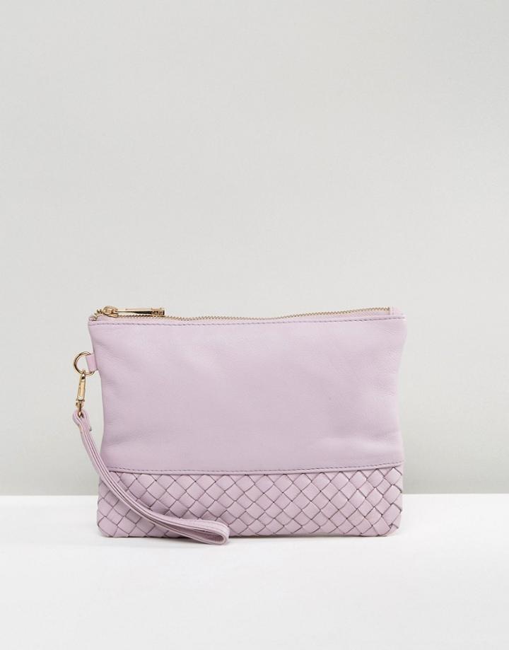 Oasis Leather Patched Weaved Flossy Clutch - Pink