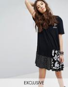 Reclaimed Vintage Inspired T-shirt Dress With Contrast Ruffle And Front Print - Black