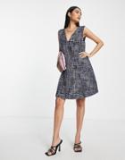 Y.a.s V-neck Boucle Mini Dress In Blue