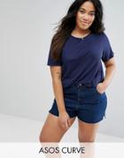 Asos Curve Contrast Ribbed Panel T-shirt - Navy