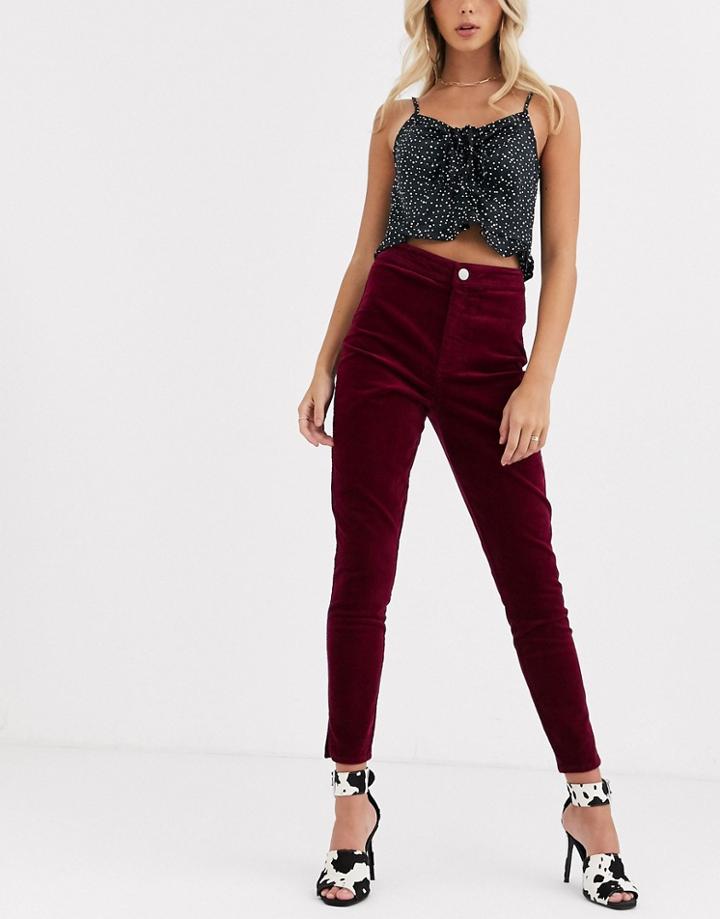 Asos Design Rivington High Waisted Jeggings In Oxblood Velvet-purple