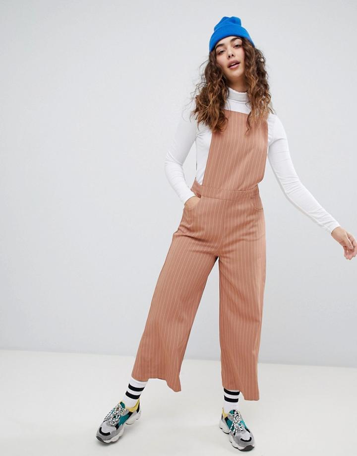 Daisy Street Pinnafore Jumpsuit In Pinstripe - Pink