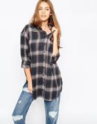 Asos Longline Casual Shirt In Oversize Check - Multi