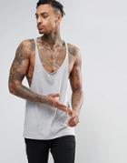 Asos Tank With Raw Edge Extreme Racer Back In Gray Marl - Gray