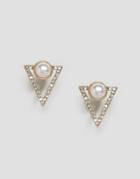 Asos Faux Pearl Triangle Stud Earrings - Gold