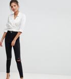 Asos Rivington High Waisted Jeggings With Two Ripped Knees - Black