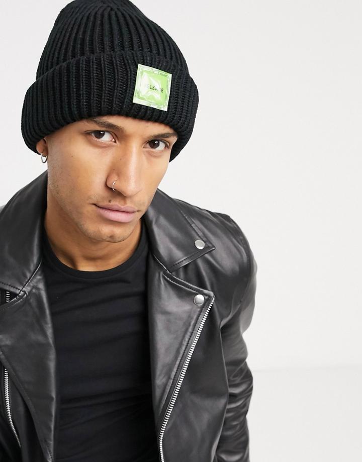 Bershka Thick Patch Beanie In Black