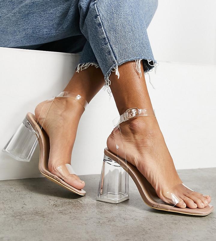 Truffle Collection Wide Fit Clear Heeled Sandals-neutral