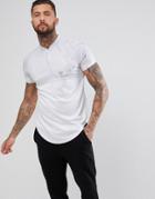 Siksilk Retro Muscle T-shirt In White Marble With Half Zip - White