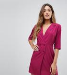 Boohoo Exclusive Button Detail Tux Dress In Plum - White