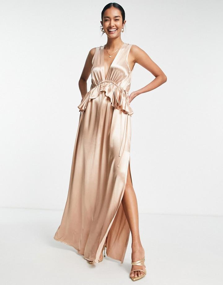Topshop Bridesmaid Ruffle Peplum Maxi Dress In Blush-green