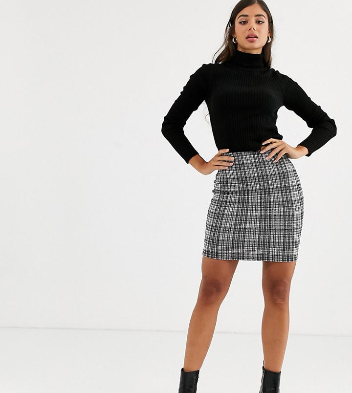 New Look Tall Check Bodycon Skirt In Black