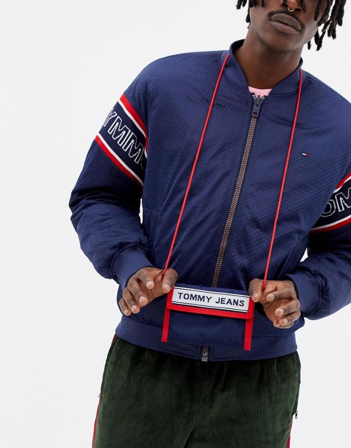 Tommy Jeans Logo Tape Crossover Wallet In Dark Blue - Blue