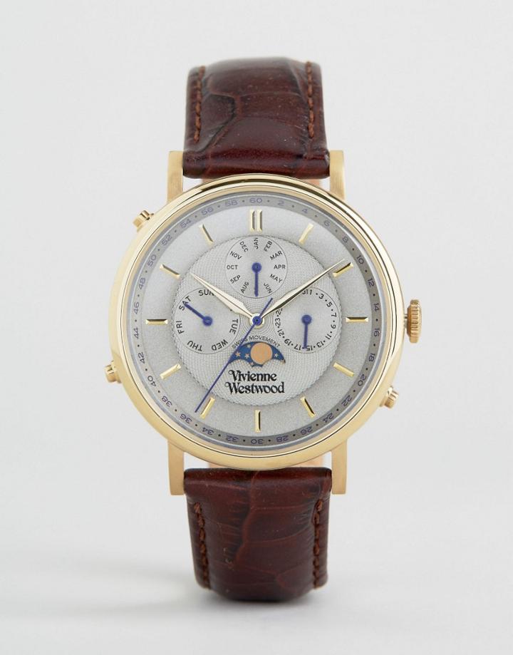 Vivienne Westwood Brown Leather Portland Watch Vv164chbr - Gold