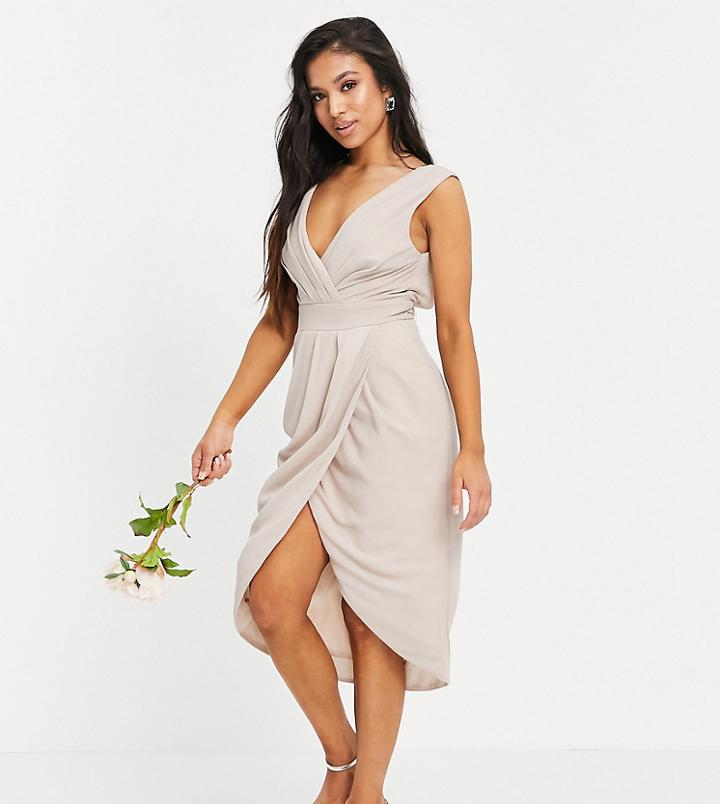 Tfnc Petite Bridesmaid Wrap Midi Dress In Pink