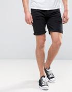 Pull & Bear Denim Shorts With Distressing In Black - Black