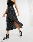 Asos Design Ruffle Midi Skirt In Mix And Match Print-multi