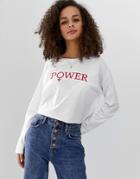 Asos Design T-shirt With Power Print And Long Sleeve - White