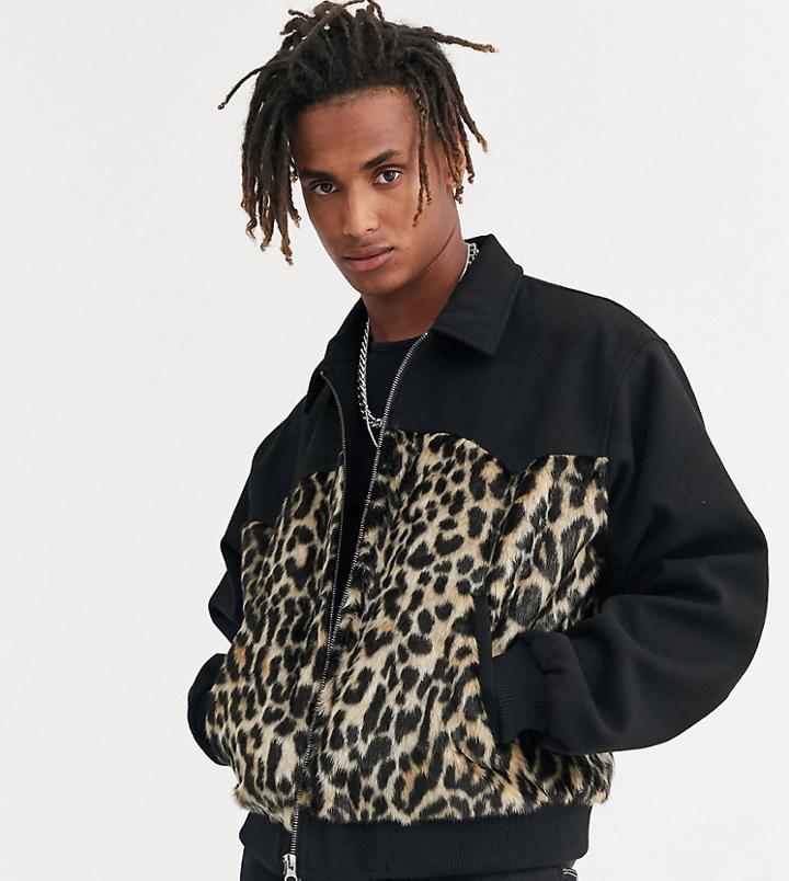 Heart & Dagger Cut And Sew Animal Faux Fur Jacket In Black