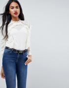 Asos Lace Insert Ruffle Blouse - White