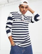 Karl Kani Retro Block Stripe Rugby Shirt In Navy/white