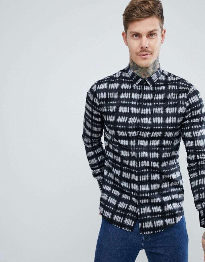 Armani Exchange Tie-dye Print Shirt In Black/white - Black