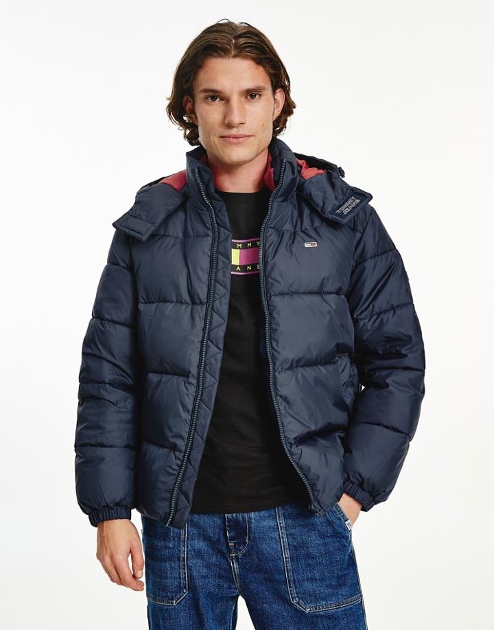 Tommy Jeans Essential Hooded Puffer Jacket In Black-navy