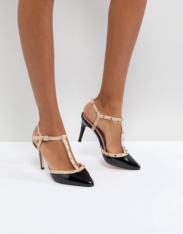 Dune London Catelyn Leather Studded Heeled Shoe In Black - Black