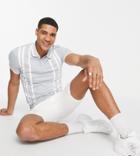 Threabare Tall Stripe Zip Neck Polo Shirt In Purist Blue-blues