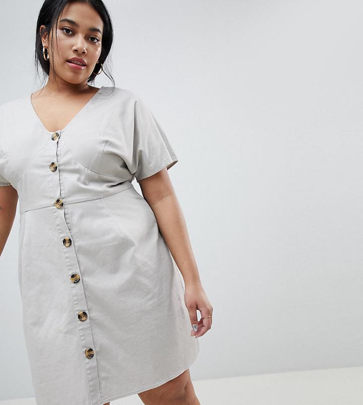 Asos Curve Button Through Mini Casual Skater Dress - Gray