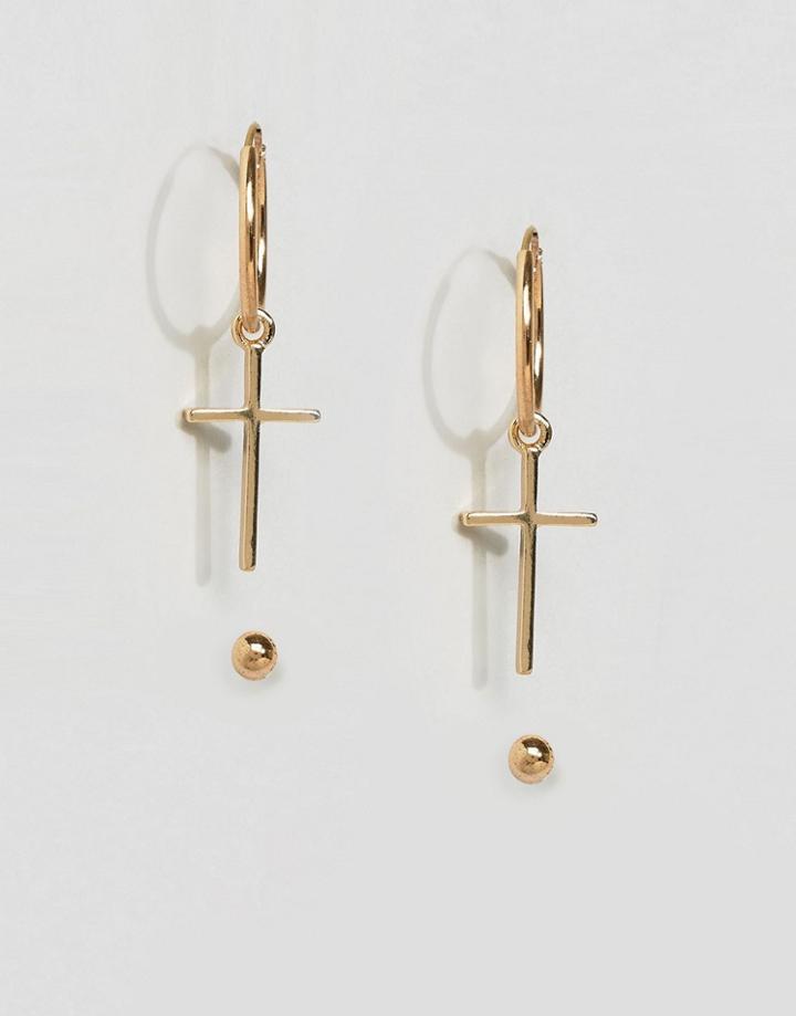 Asos Cross Drop Earring In Gold - Gold