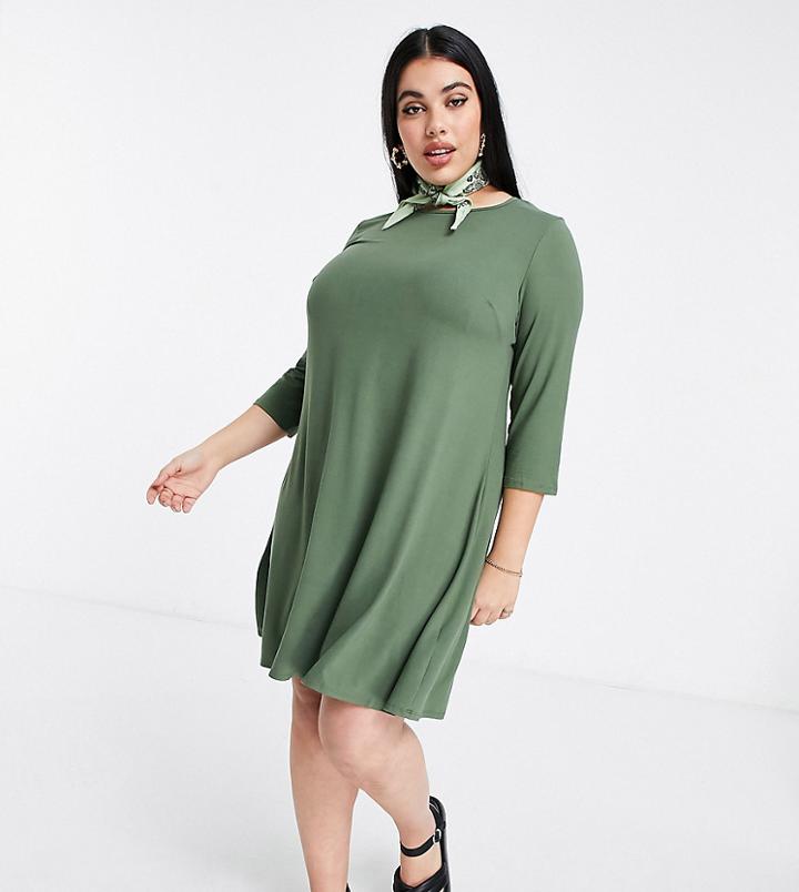 Simply Be Swing Dress In Khaki-green